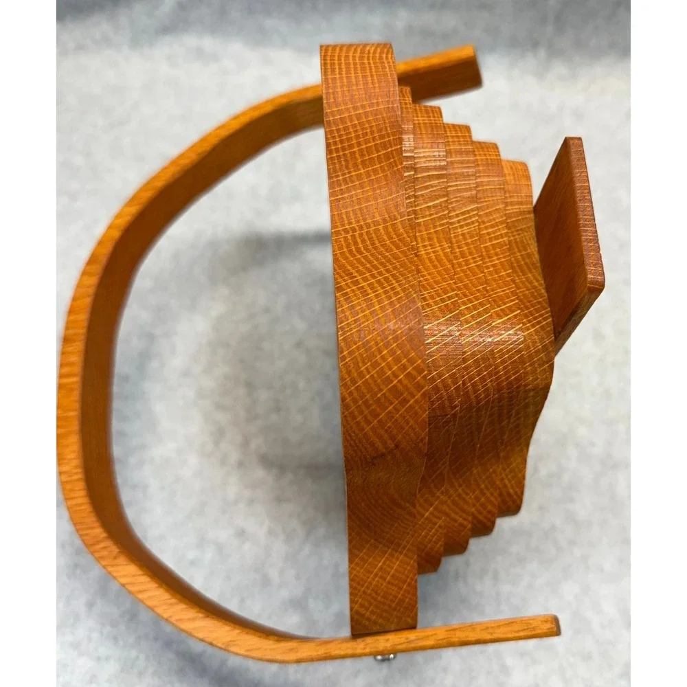 Handmade Collapsible Oak Wood Star Basket Folding Fruit Bowl Trivet Signed 2000